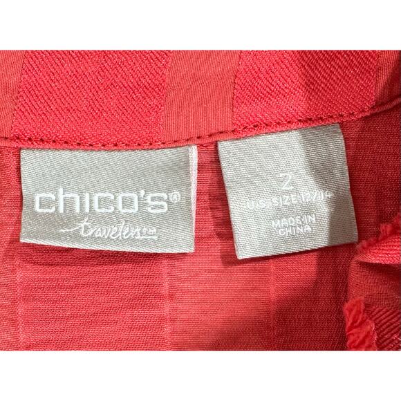 Chicos Travelers Tunic Sz 2 or Large 12/14‎ Coral Red-Orange Vermilion Textured - Picture 3 of 7